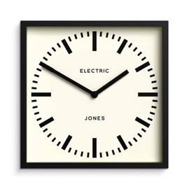 JONES CLOCKS® Box Railway wall Clock | Square Station Clock | 10 inch | Black | Cool Designer Look for Kitchen, Living Room or Office