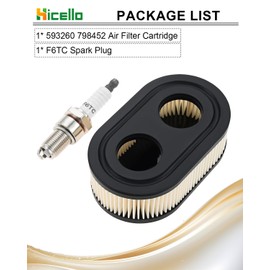 Hicello 798452 593260 Air Filter and Spark Plug, Compatible with B&S Engine 500 500E 550E 550EX 575EX 625E 675 625EX 675EX 675EXI 725EXI Series Replaces Part, for Walk-Behind Lawn Mower