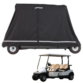 Happybuy 4 Passenger Golf Cart Cover, 600D Polyester Full Cover, Waterproof, Sunproof, Dustproof, Universal Fit for Most Brands, Three Zipper Doors, Black