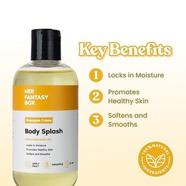 Her Fantasy Box Body Splash Hydrating Body Oil (Pineapple Creme) - Moisturizing, Non-Greasy Formula for Soft, Smooth Skin - All-Natural, Lightweight & Nourishing