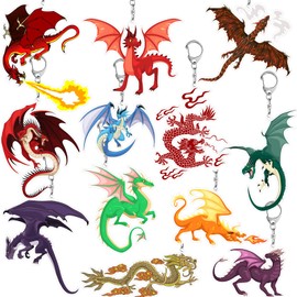 12 Pcs [Large] Dragon Keychain for Kids, Dragon Party Favor, Colorful Acrylic Dragon Key Ring, Dragon Party Decorations, Dinosaur Key Chains for Kids, Dragon Birthday Party Supplies