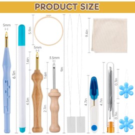 21Pcs Punch Needle Kit with Embroidery Hoop, Monks Cloth, Length-Adjustable Punch Needle Tool,Rug Tufting Kit for Adult Beginner Punch Needle Embroidery, Cross Stitching DIY Craft Decoration