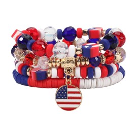 CJIAYUJEW American Flag Patriotic Bracelet Set Stackable Beaded Stretch Red White Blue Independence Day Artificial Crystal Bracelet Ardorchid Preppy Summer Beach Bracelets Jewelry for Women (AA)