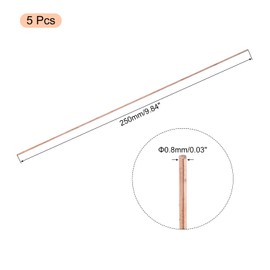 QUARKZMAN 5 Pack Pure Copper Round Rod 0.8 mm / 0.03 Inch Diameter 250 mm / 10 Inch Length Solid Copper Rod Lathe Bar for DIY Metal Crafts Metal Working Hobbies