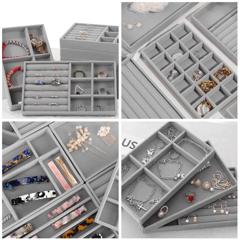 12Pcs Velvet Stackable Jewelry Trays, Jewelry Drawer Organizer, Large Removable