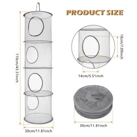 2Pcs Hanging Toy Storage Net, 4 Tier Hanging Storage Mesh, Foldable Soft Toy Storage, Hanging Mesh Storage, Space Saving Hanging Storage Organiser for Teddy Bear Toy Clothes Storage (Gray)