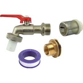 Meister Rain Barrel Outlet Set 4 Pieces – Ball Outlet Valve 3/4 Inch External Thread – With Suction Basket, Sealing Tape & Nozzle – Brass/Rain Barrel Spout/Water Butt Tap Tap/Stopwatch / 9924900