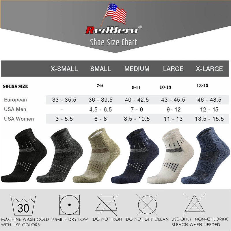 RedHero Men's Merino Wool Cushion Low Cut Quarter Socks Outdoor
