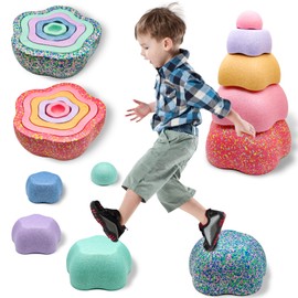 joybond Stepping Stones for Kids – Two 5-Piece Sets of Sensory Balance Toddler 1-3 Stepping Stones for Toddlers for Indoor or Outdoor Coordination Obstacle Course Stacking Blocks Beach Toys