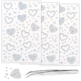 3 Sheets Self Adhesive Face Gems Stickers, Heart Gems Rhinestones Stickers, Bling Jewels for Makeup, Crafts, Home Decor Scrapbooking Embellishments(Laser Rhinestones)