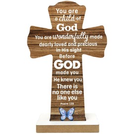 Qswo You Are a Child of God Wooden Crosses,PSAlM 139 Christians Cross Wall Art Decor,Spiritual Religious Cross Desk Decor,Cross Decor for Home Room Church Decoration
