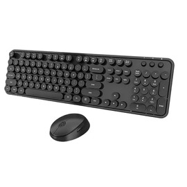 Wireless Keyboard and Mouse, COOFUN Cute Colorful 104 Keys Full Size Typewriter Keyboards Retro Cordless Key Board Ergonomic Keyboards and Mouse Wireless for Windows, PC, Laptop, Desktop (Black)