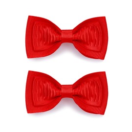 Tiny 2.7 Inch Hair Bow Clips Thick Ribbon - Cute Lined Boutique Alligator Hairpin for Girls, Toddlers, and Little Teens - Kids Barrettes Set of 2 Small Stylish (Red)