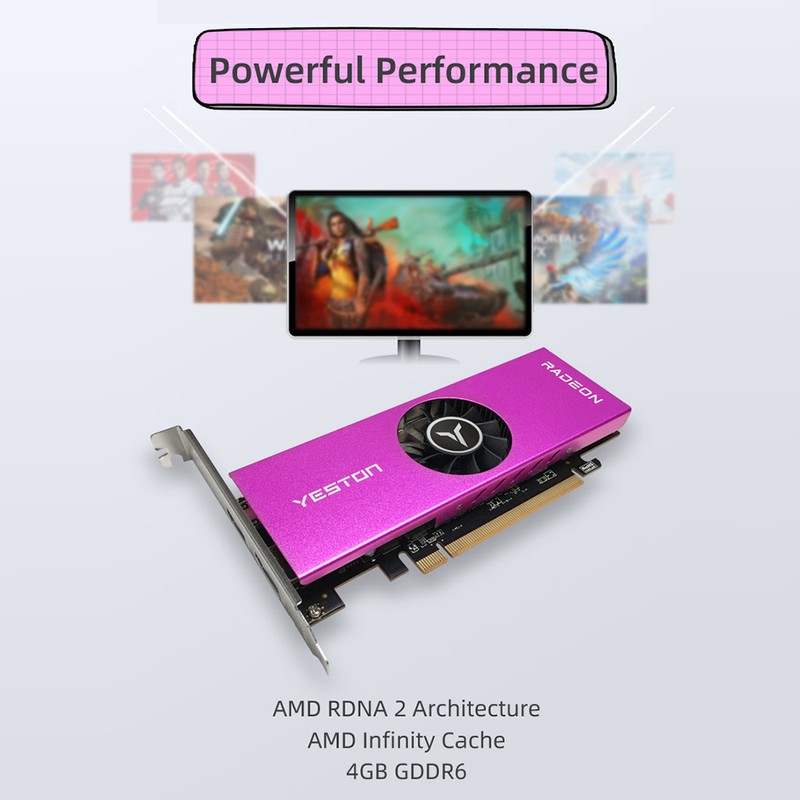 Yeston RX6400-4GD6 LP Graphics Card 4G/64bit/GDDR6 Memory 2039-2321MHz Core Frequency
