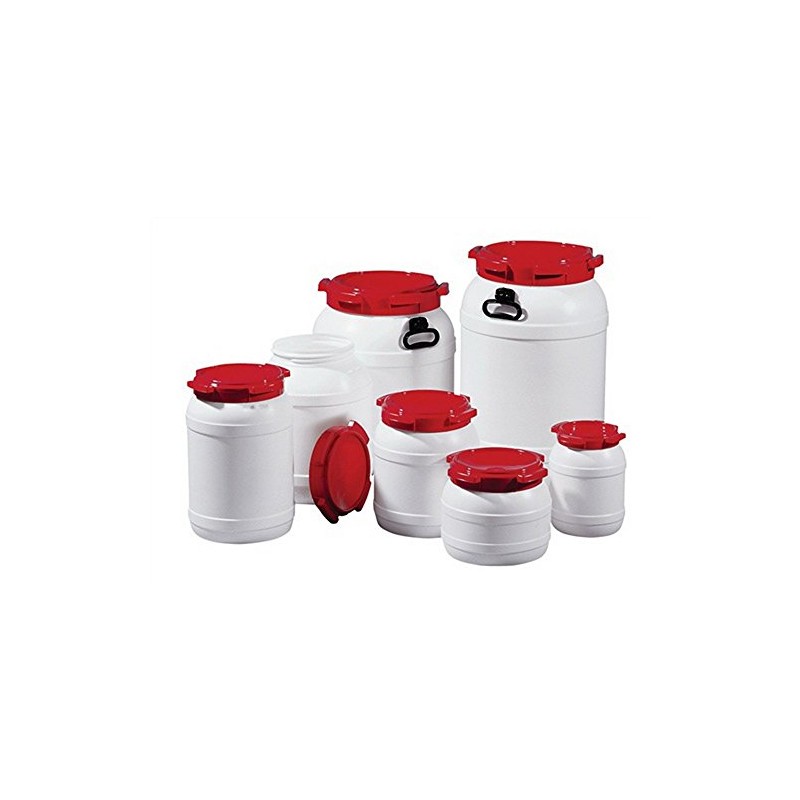 Wide-Neck Barrel 6.0 L PE White with Red Lid or