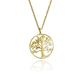 YAIR EMANUEL Tree of Life Pendant Necklace for Women Gold Plated Jewish Judaica Jewelry 25" + 1.5" Chain COL0080-24A, Gold Plated, No Gemstone