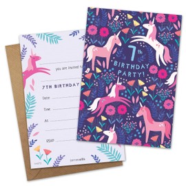 James Ellis Pack of 8 Children’s Unicorn Birthday Party Invitations Age 7 with Envelopes
