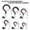 FINEASY Pack of 75 Screw Hooks, Black, 6 Sizes, Ceiling