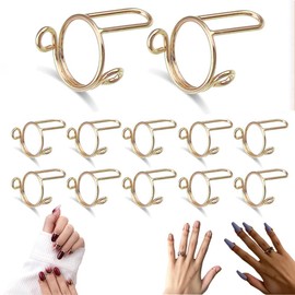 12 Pcs Wudu Nail Rings, Removable Nail Art Decoration,Reusable Nail Rings Non-Tarnish, Adjustable Women Gift Ring, For Nails Art DIY Decoration (Gold)