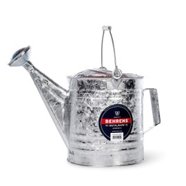 Behrens Weatherproof Hot Dipped Galvanized Steel Watering Can with Wooden Handle and Side Handle for Watering Flowers and Gardens, Gray.