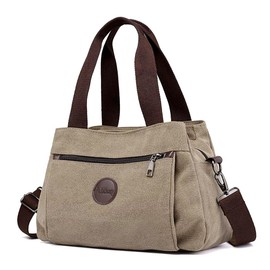DIRRONA Fashion Women Handbag Ladies Canvas Shoulder Bag Large Messenger Bag Multifunctional for Work Travel Casual Daily Female Canvas Handbags Khaki