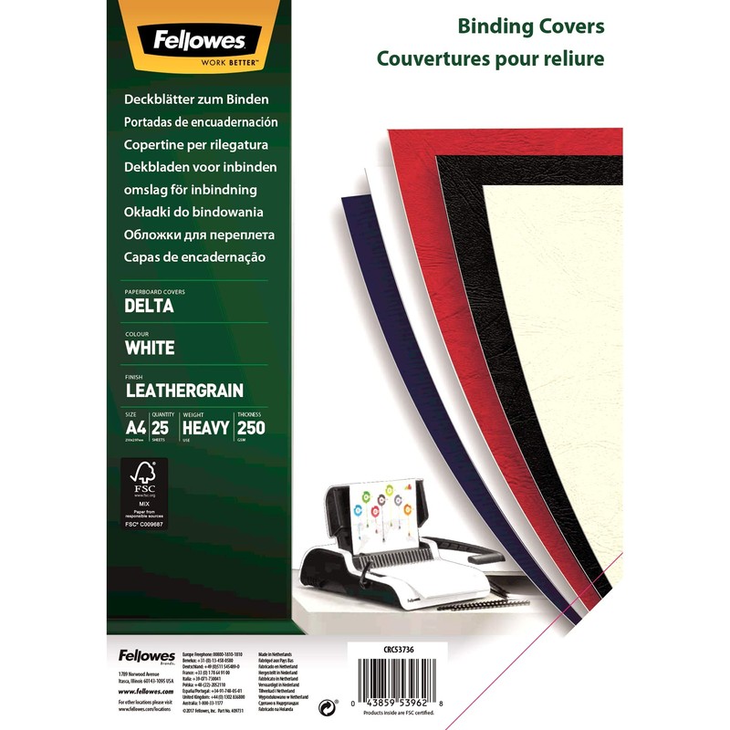 Fellowes A4 100 Percent Recyclable Leatherboard Binding Covers, Heavyweight, 250