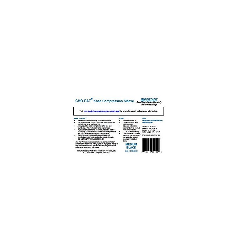 Cho-Pat Black Knee Compression Sleeve, X-Large