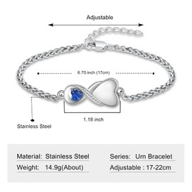 QGJNSGC Infinity Urn Bracelet for Women Men Heart Birthstone Cremation Jewelry for Ashes Link Bracelet Keepsake Memorial Urn Lockets for Human Ashes Urn Bangle Bracelet Jewellery (Blue)