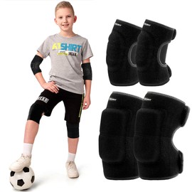 YEEKORO Knee Pads Elbow Pads Set for Kids, Youth Adjustable Knee Elbow Pads Protective Sets with Thickened SBR Pads for Riding Rollerblading Skating Skateboarding Snowboarding Volleyball(Black)