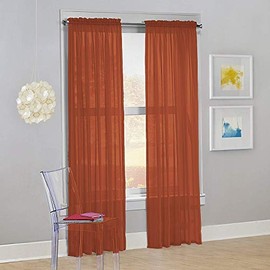 Decotex Set of 2 Sheer Voile Transparent Window Panel Curtain Drapes (54" W X 63" L, Brick)