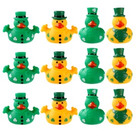 12 Pcs St Patrick Rubber Ducks, Irish Mini Rubber Duck with Top Hat Baby Showers Toys Bath Accessories Novelty Squeeze Shamrock Rubber Ducks Decor for St. Patrick's Day Party Favors & Decorations