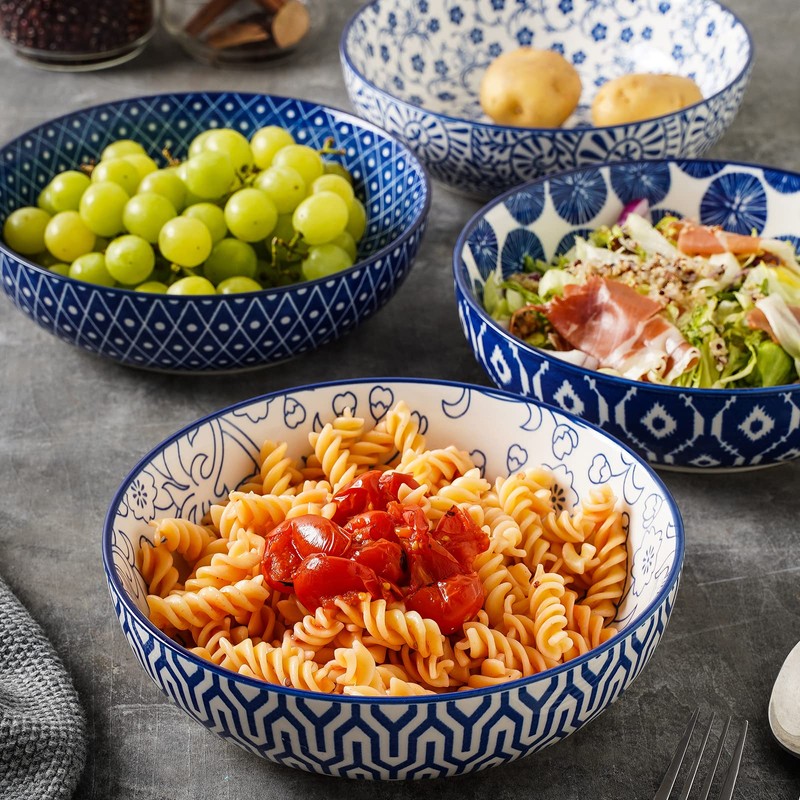 Selamica Ceramic Pasta Bowls Set of 4,Large Salad Bowls, Stackable