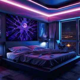 Starlit Patio Astronaut Blacklight Tapestry Trippy Forest Moon Vortex UV Reactive Galaxy Wall Hanging Psychedelic Space Poster Fluorescent Sci Fi Room Decor for Bedroom Dorm Gaming Lounge 78 x 59 Inch