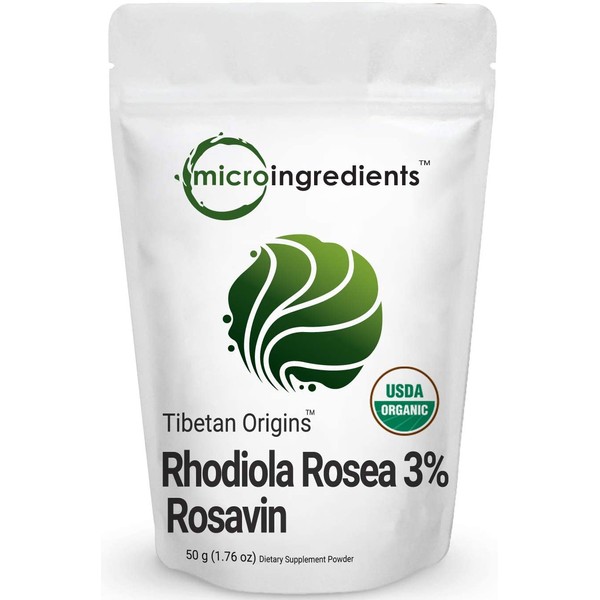 Pure Organic Rhodiola Rosea Powder, 50 Grams, Super Rhodiola Rosea Extract, Strongly Supports Energy Production, Focus and Attention, No GMOs and Vegan Friendly