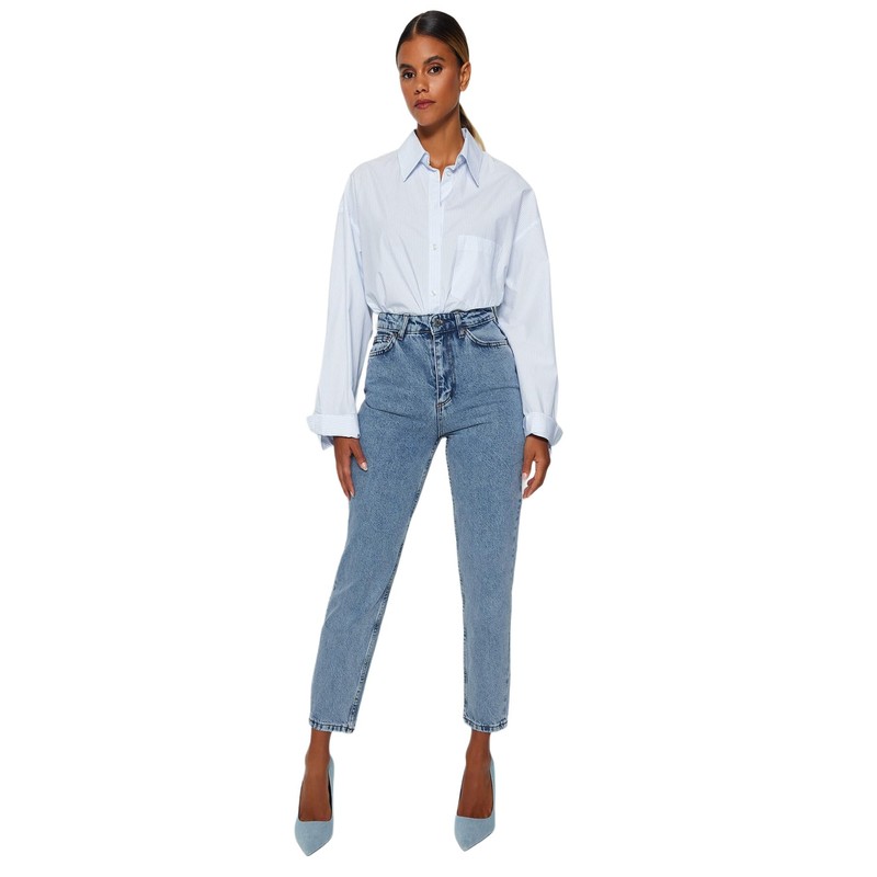 TRENDYOL Women's Straight Mama High Waist Jeans, indigo