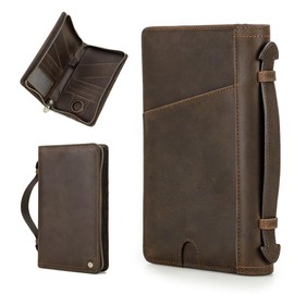 Contacts Full Grain Leather Travel Passport Holder for 4 Passports with Airtag Slot Family Passport Wallet RFID Blocking Passport Organizer