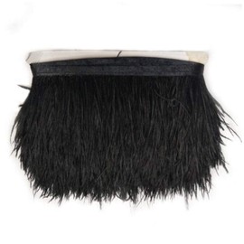RAILONCH 2 Metres Long 10 Metres Wide DIY Ostrich Feather Satin Ribbon Fringe Ostrich Feathers Border Sewing for Ostrich Feather Craft Costumes Decoration (Black)
