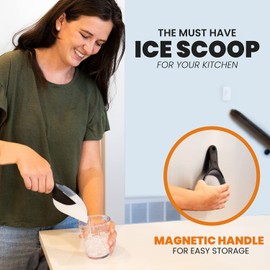 Spring Chef Magnetic Ice Scoop for Freezer - BPA-Free Flexi-Plastic Popcorn Scoop with Soft Grip Handle - Dishwasher Safe Ice Scooper - Kitchen Food Scooper for Flour, Grains, Candy, Pet Food - Black
