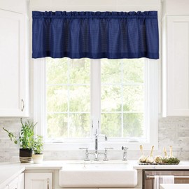 Valea Home Waffle Woven Textured Valance Curtains for Bathroom Water Repellent Window Covering Short Window Curtain, Navy Blue, 60 x16 inches, 1 Panel