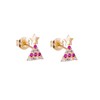 9ct Gold Clear CZ Crystal Ruby Red Christmas Tree Stud