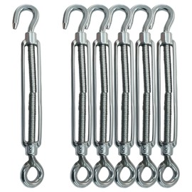 Cjueiom 6Pcs M8 Turnbuckle Wire Tensioner 304 Stainless Steel Turnbuckle Hook and Eye, Adjustable Turnbuckle Heavy Duty, Rope Cable Tension Set