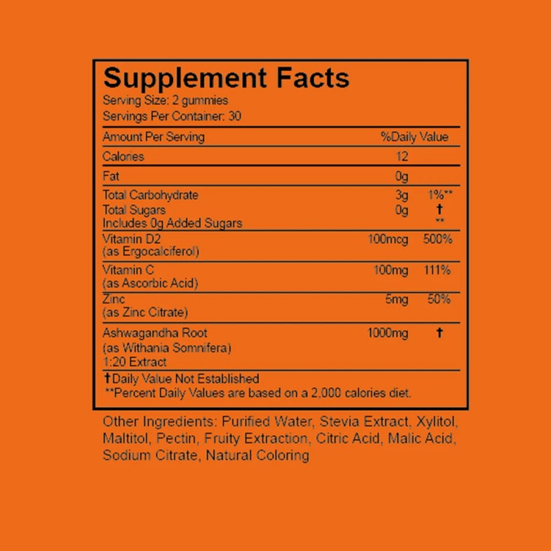 Ashwagandha & Vitamin D Gummy, Nature Vegan Non-GMO, Gluten Free,