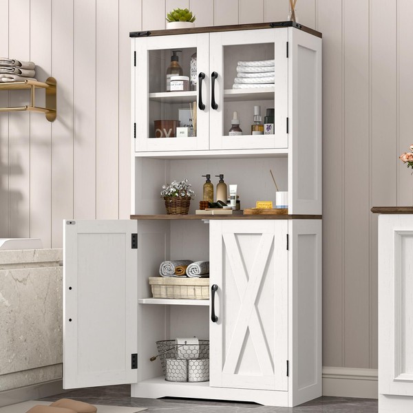 Emirde Bathroom Storage Cabinet with Adjustable Shelves, Farmhouse Kitchen Pantry,
