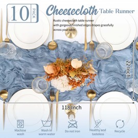 Teruntrue 10 Pack Blue Table Runner Cheesecloth Table Runner, 10FT Long Boho Table Runner Gauze Table Runner for Birthday Party Festival Wedding Decoration (Blue)