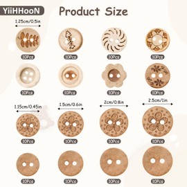 160 Pcs Coconut Shell Buttons, 5 Sizes Wooden Buttons for Crafting, Various Styles Wood Buttons for Sewing Handmade Craft Buttons Sewing Buttons Decorative Buttons for DIY Craft