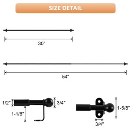 KXLife 2 Pack Adjustable Curtain Rod for Windows 30-54 Inch, 1/2" Diameter, Small Cafe Decorative Window Curtain Rod with Brackets (Black)
