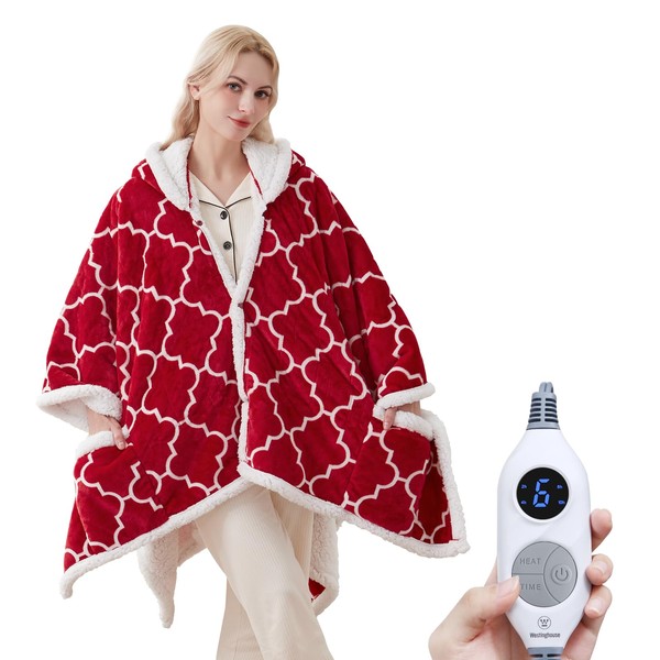 Westinghouse Wearable Heated Throw Blanket, Electric Snuggle Throw Wrap Poncho