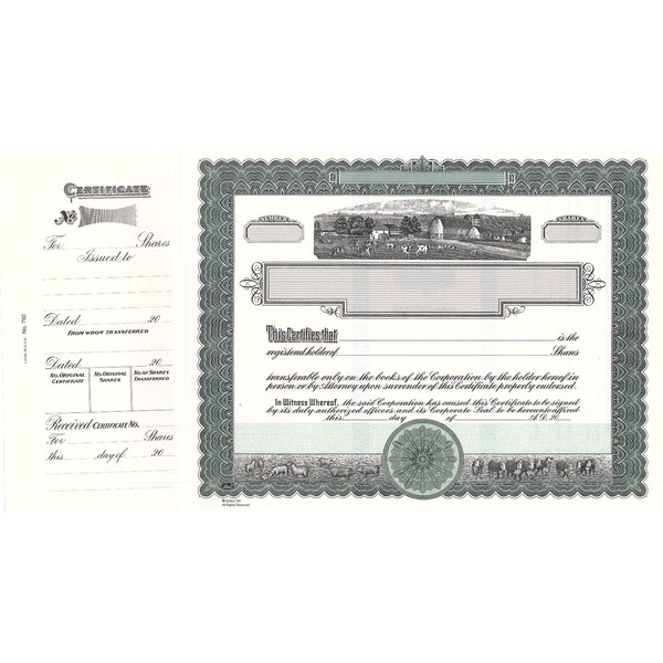 Goes 760 Agricultural Shares Stock Certificate | Pack of 100
