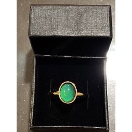 None Oval Stone Stainless Steel Gold Mood Ring Size 6 + Color Chart + Gift Box & Bag