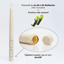 WYZworks 11" Real Wax LED Flameless Ivory Taper Flickering Candles Lights, Battery Operated Candlesticks for Holiday Christmas Valentine Menorah Candelabra Home Wedding Window Décor - 6 Pack